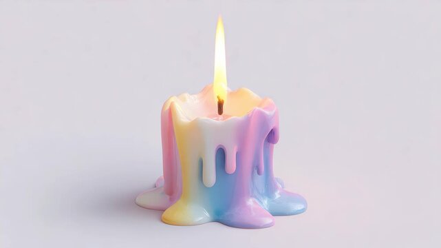 A vibrant, melting candle with multi-colored lava oozing down its side, captured in the midst of a full meltdown.