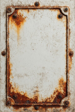 Weathered iron sign with rusty bolts and aged paint texture. Great for grunge backgrounds, product mockups, and safety designs.