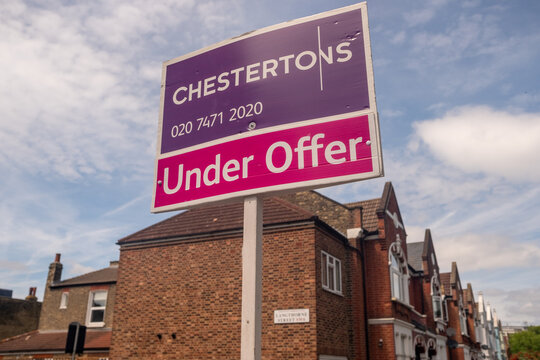 LONDON - under offer estate agent sign on residential street