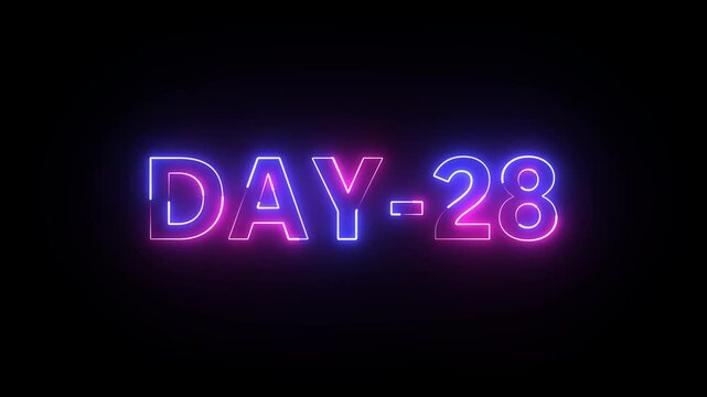 Glowing neon text day 28. Neon text animation videos on black background