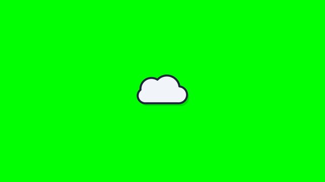 Clean white 2D cloud icon on a vibrant green screen, ideal for digital compositing, graphic design, and video production, a versatile asset for creative projects and digital content material stores