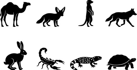 Obraz premium Wild Animal Silhouette Collection Set Isolated on White Background Vector