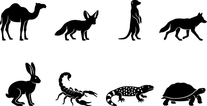 Wild Animal Silhouette Collection Set Isolated on White Background Vector