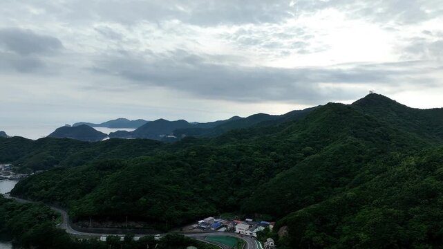Aerial View of the Yura Peninsula at Dusk, Ehime Prefecture, Shikoku, Japan &ndash; Dramatic Coastline and Ocean Landscape