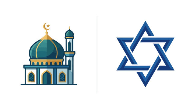 Mosque and religious star symbols representing interfaith unity and peace