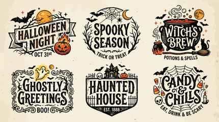 Obraz premium Vintage halloween themed posters with celebrating halloween playful spooky