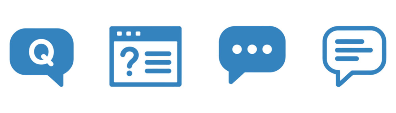 Chat and messaging icon set. Communication symbol. Simple pictogram collection for customer support, online conversation, frequently asked questions and user interface design.