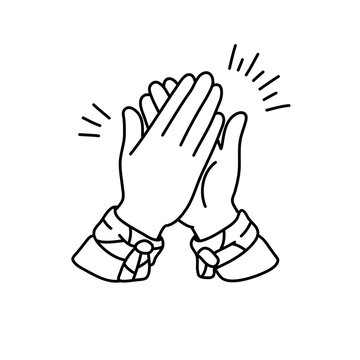 Hand drawn cute scout two hands clapping applause gesture icon doodle vector pramuka school uniform simple line outline graphic