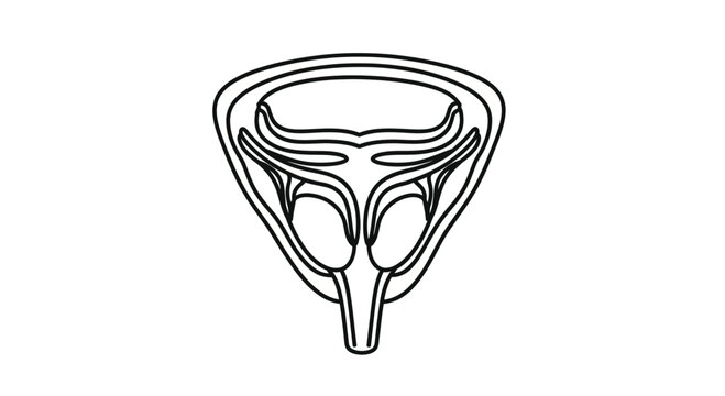 Anatomical illustration of the male prostate gland and seminal vesicles in a stylized outline