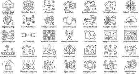 Artificial Intelligence and Smart Technology Line Icons Collection for Digital Innovation Concepts © Champa
