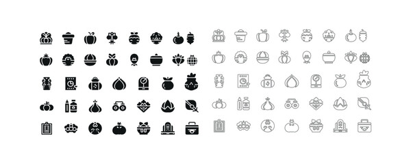 Fototapeta premium Collection of seasonal autumn harvest and thanksgiving themed icon set in glyph and linear design with thanksgiving