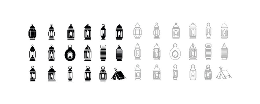 Various ramadan lantern designs and islamic elements set with graphics silhouette traditional celebration
