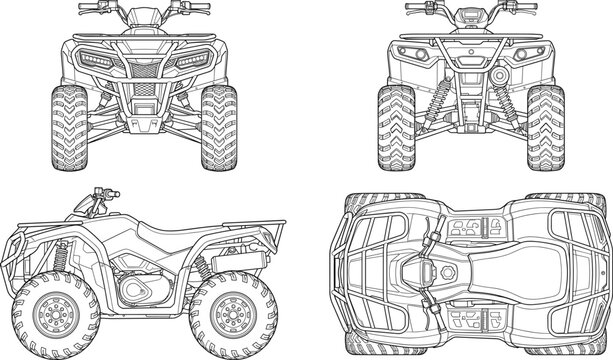 All Terrain Vehicle CAD Drawing Blueprint with Multi View Technical Illustration