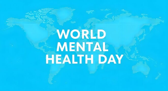 World Mental Health Day banner. Global awareness graphic with map. International wellness concept.