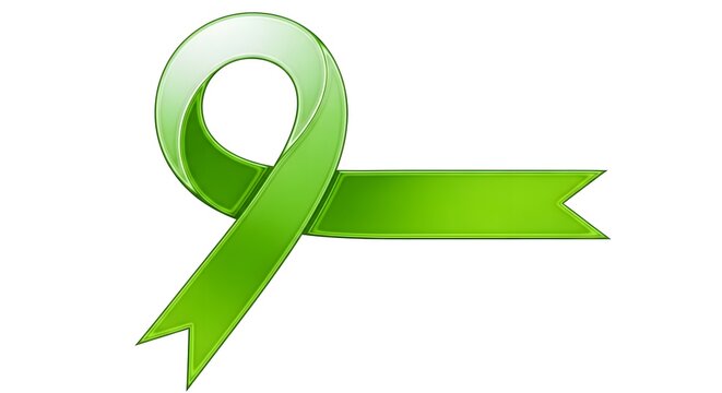 Green awareness ribbon isolated. Mental health support symbol. Medical charity campaign icon.