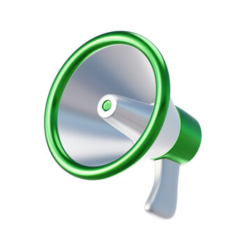 Green megaphone on white background. Loudspeaker announcement tool