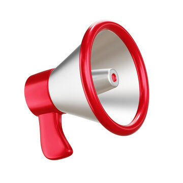 Red megaphone on white background. Loudspeaker announcement tool.