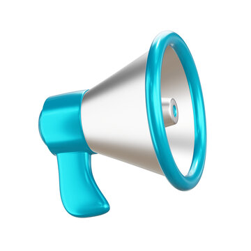 Teal megaphone on white background. Loudspeaker announcement tool
