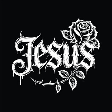 Christian lettering illustration featuring artistic rose flower design.
