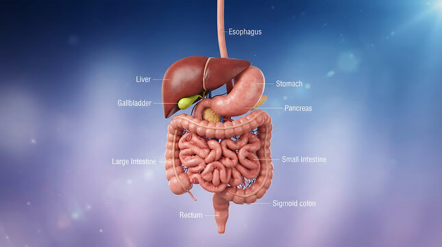 Labeled diagram of human digestive system organs