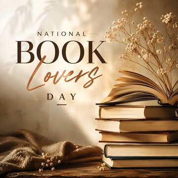 National book lovers day with stack of books