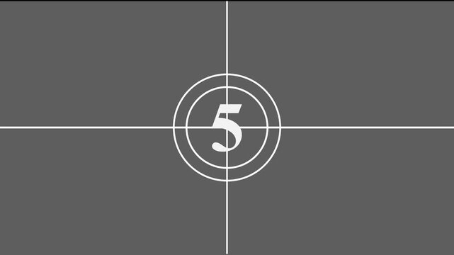 Retro film countdown number 10 on gray background featuring classic cinema intro screen graphics nostalgic movie beginning timer vector illustration for multimedia production video editing 