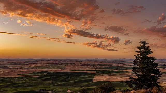 Afterglow over the Palouse viewed from Steptoe Butte in Washington, USA