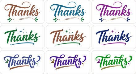 Elegant calligraphy typography 'thanks' designs colorful lettering for gratitude cards and creative projects © Graphixarray