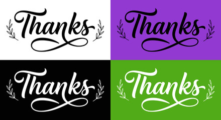Elegant calligraphy typography 'thanks' designs four color variations for gratitude appreciation projects © Graphixarray