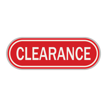Clearance sign with bold white text, oblong shape with rounded edges for retail shop sales and promotional events and promotion, tag, and event