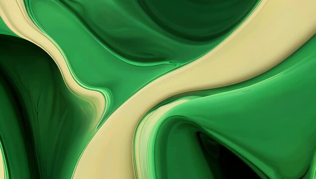 Elegant and fluid 4K computerized artwork depicting slow moving currents of soft emerald olive and sandy cream tones capturing organic curves and seamless color integration for a highly artistic