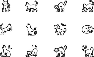 Fototapeta premium Halloween Black Cat Icon Set – 25 Minimal Cat Vector Icons Collection