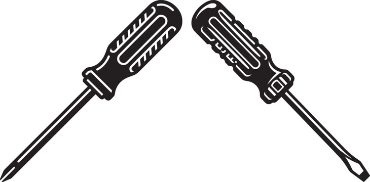 Crosshead and flathead screwdriver black silhouette vector illustration with screwdriver handtools construction maintenance