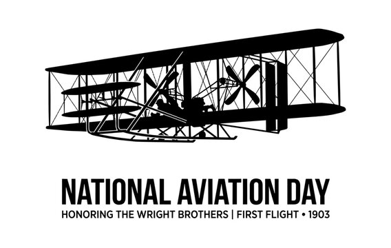 National aviation day illustration featuring the historic wright brothers first flight airplane from 1903 isolated on transparent background, Vector