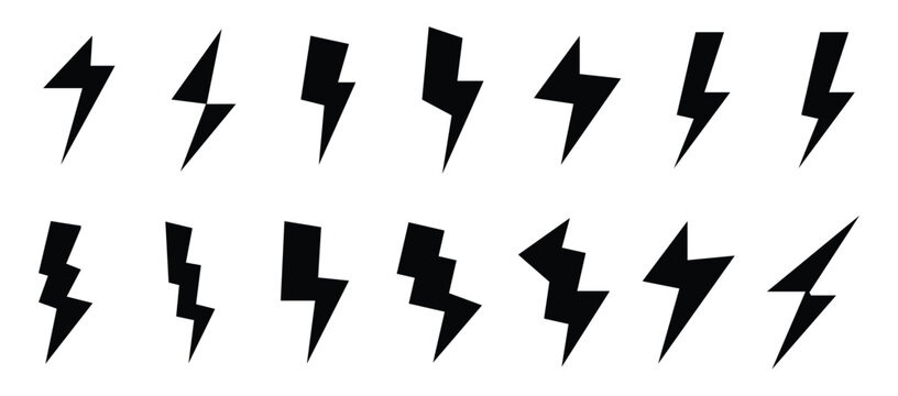 Lightning bolt icon. Flash symbol, thunderbolt, blitz lightnings strike sign. Electric power vector isolated on white background.
