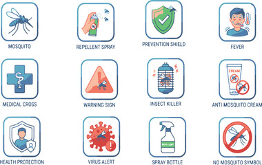 Fototapeta premium Healthcare Malaria and Dengue Fever Public Health Alert Symbols