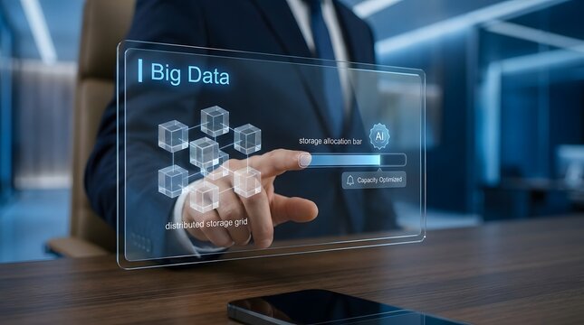 Big data analytics interface a business professional interacting with data visualization