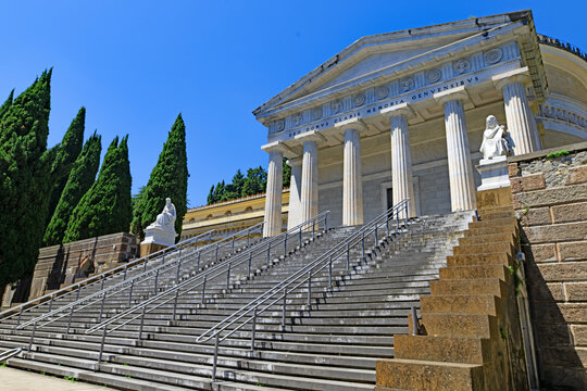 The Grand Pantheon Temple at the Monumental Cemetery of Staglieno.