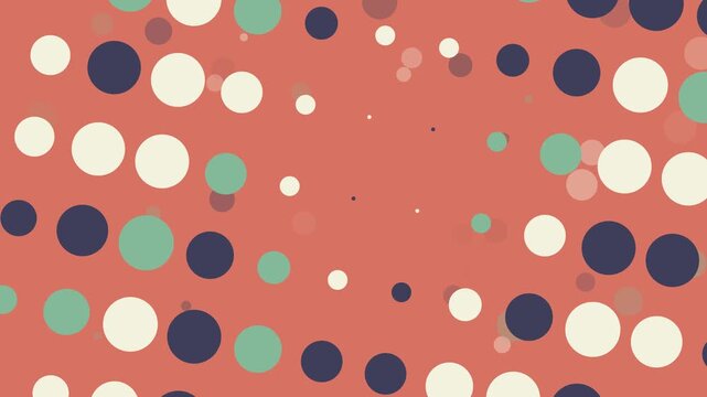 Pattern featuring colorful circles in navy green and cream arranged on a muted coral surface