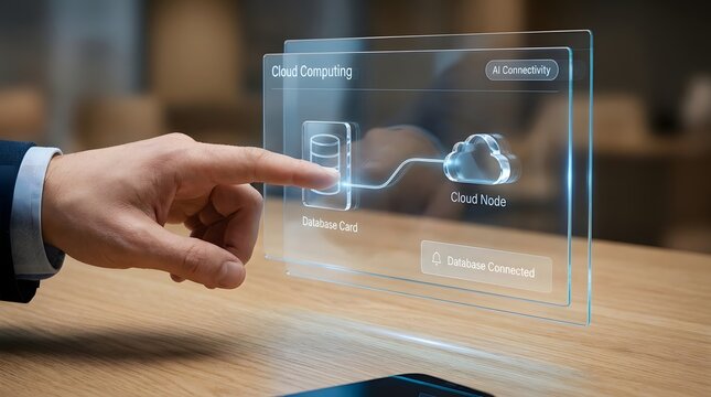Cloud computing interface with hand interaction data connection and ai technology