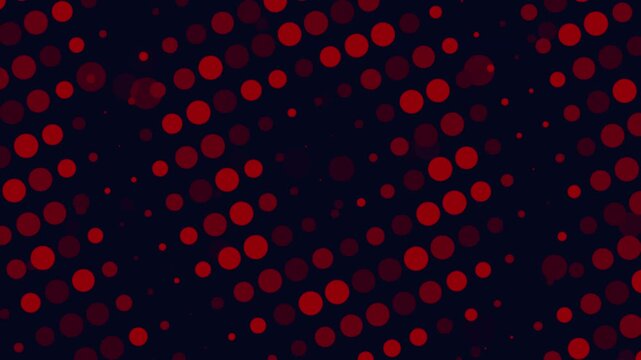 Red circular patterns create a dynamic flow of glowing dots across a dark geometric surface layout