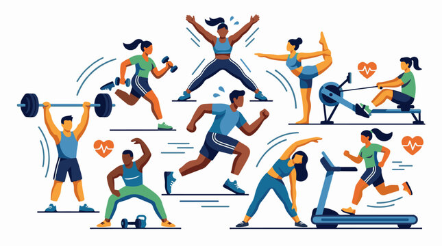 Diverse group of people engaged in various athletic activities