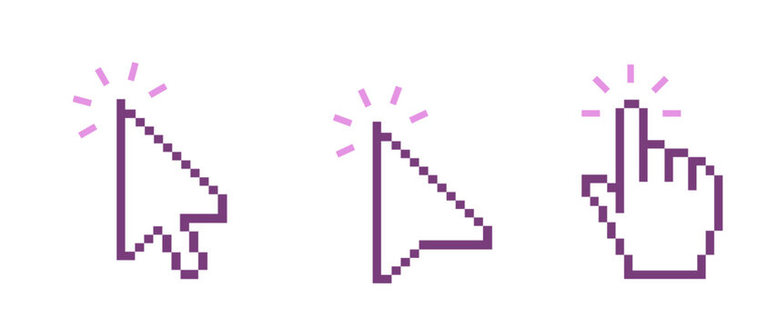 Computer mouse click cursor. Load symbol. Pointer cursor and loading icon. Cursors icons click set. Clicking cursor, pointing hand clicks icons. Vector Illustration.
