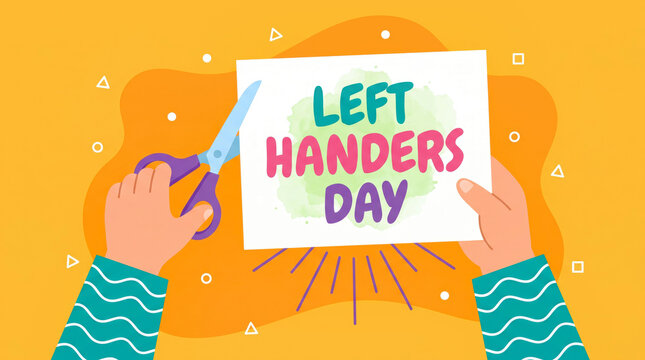 Left handers day celebration with scissors and sign