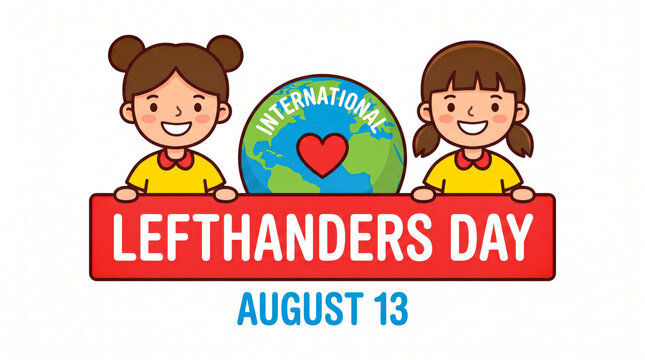 Happy children celebrating international lefthanders day with globe