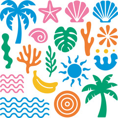 Fototapeta premium Abstract modern sea and ocean vector element set featuring simple wavy and groovy shapes, vintage inspired vacation templates, coastal decorations, beach themes, trendy graphics and minimalist 