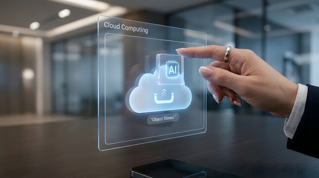 Cloud computing interface with ai data storage and upload illustration