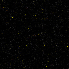 Seamless starry night sky pattern with golden stars on black background. © Shahid