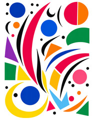 Fototapeta premium Colorful Abstract Geometric Memphis Composition with Bold Shapes on White Background
