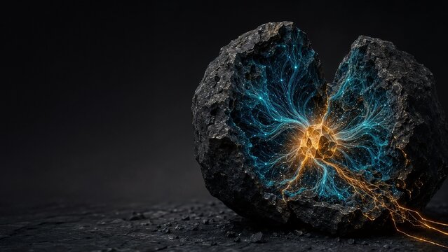 Black geode revealing a valuable network of glowing data